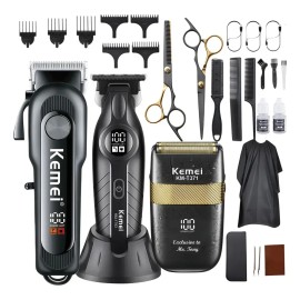 Kit Máquinas Cortadoras de Pelo Kemei Profesional con Display Digital