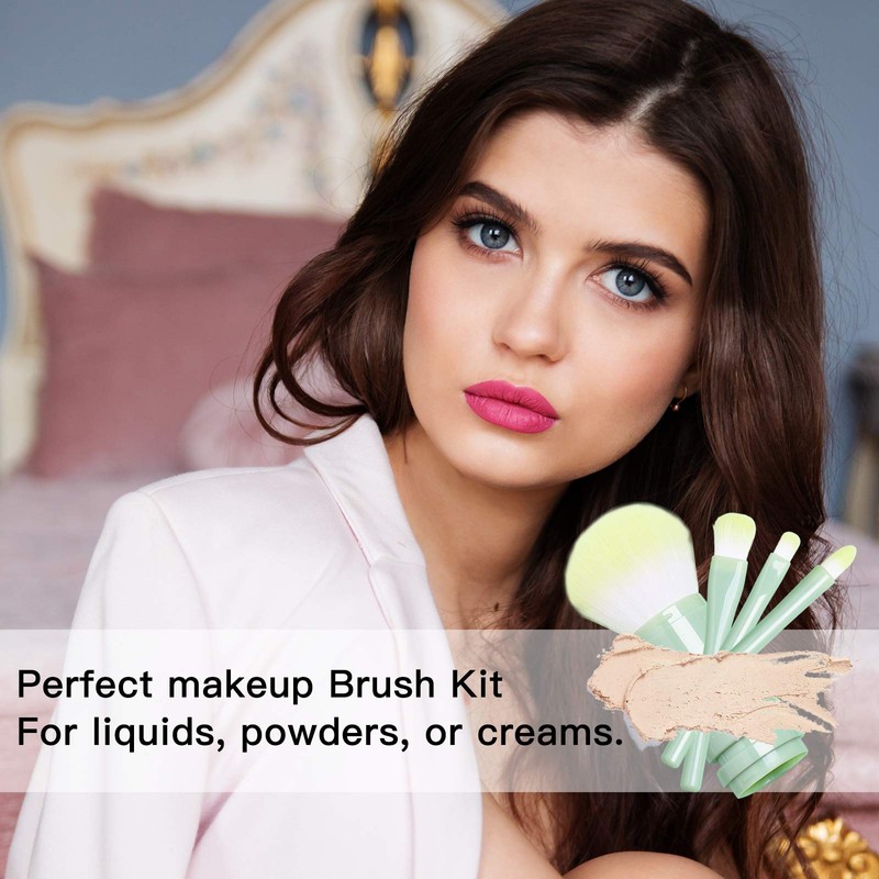 Mini Makeup Brush Travel Set - Green 4 in 1