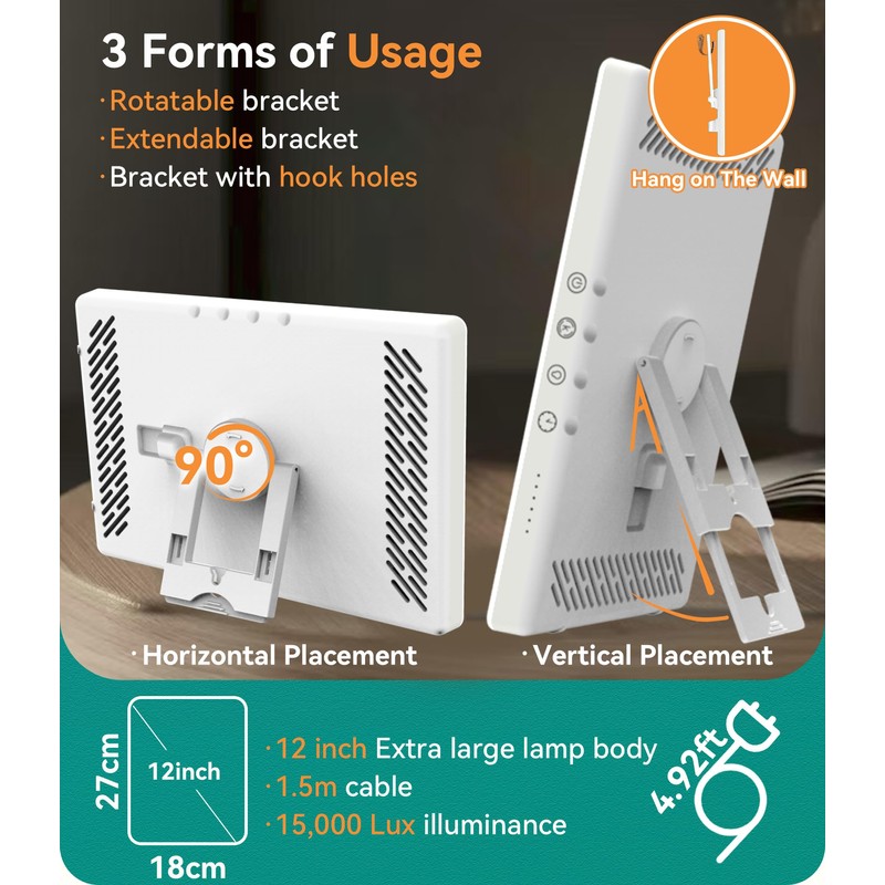 Sotipevs Light Therapy Lamp, 15,000 Lux Sunlight Lamp, Adjustable Brightness