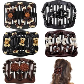 5 Pieces Stretchy Magic Hair Comb Adjustable Elastic Comb Hair Clip for Women Girls No Crease Hair Pins Vintage Hair Bun Maker Hair Accessories for Curly Thick Wavy Hair Ponytail