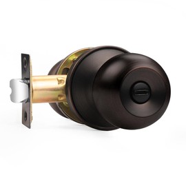 Probrico Bedroom Door Knob with Lock, 1 Pack Interior Door Knob Oil Rubbed Bronze Finish, Bathroom Privacy Locking Door Handles Keyless, Modern Round Ball Knob