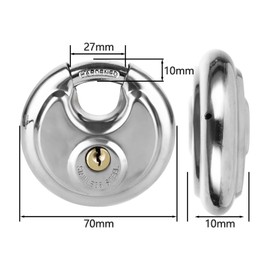 ASelected 70 Mm Stainless Steel Disc Lock Outdoor Heavy Duty Waterproof Anti Cut Padlock with Key Padlock for Warehouses, Containers, Garages, Gates, Chains, Fences (2 Keys)