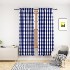 UPOPO Buffalo Check Window Curtains 72 inches Long Living Room Bedroom Cotton Plaid Gingham Farmhouse Rustic Decor Curtains 2 Panels Rod Pocket Kitchen Basement Curtain Panels Navy Blue White 52"x72"