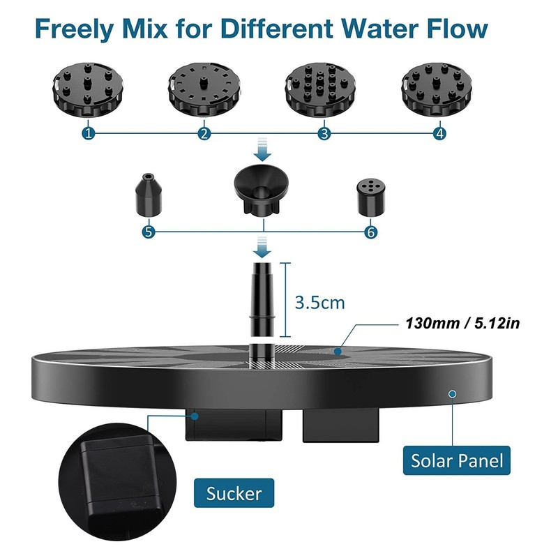 Solar Water Pump 1W 130mm Solar Panel Fountain Pump 30‑50cm
