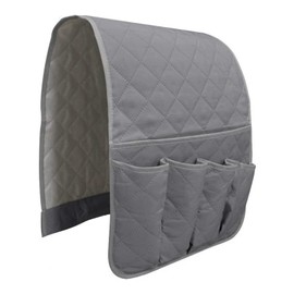 Grey Armchair Caddy with 5 Pockets - Non-Slip Sofa Remote Holder, Soft Armrest Organiser for Tablets, Cellphones, Magazines, Books & Glasses