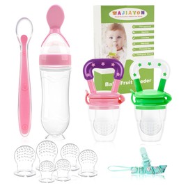 Chupetes de fruta para bebé - Pack de 5 | Incluye 2 chupetes de malla y 1 cuchara dosificadora de comida | Mordedores de fruta fresca para bebés | Regalos para baby shower para niños y niñas