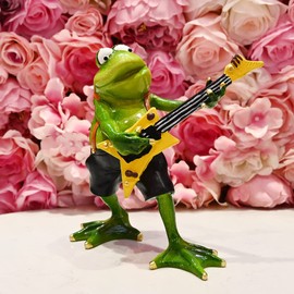 Juliahestia Novelty Frog Figurine Room Decor Unique for Lovers Funny Frog Playing Guitar Statue Decorations for Home Office Desk