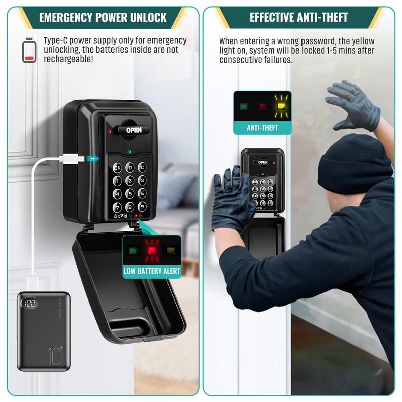 ENONEO Large Key Safe with Number Code, Anti-Theft & Administrator