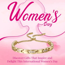 RainSo Women Magnetic Bracelet Stainless Steel with Crystal Design Adjustable Telescopic Chain Design with Display Box (Gold)