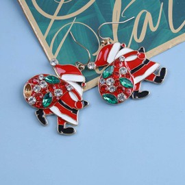Wendalern Crystal Santa Earrings Rhinestone Earrings Santa Claus Earrings Enamel Earrings Gold Christmas Hook Earrings Jewellery for Women and Girls Festive Holiday Earrings
