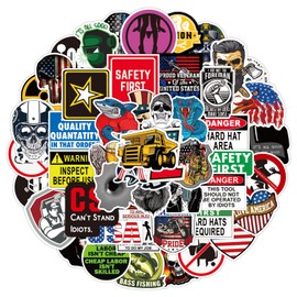 50 pcs Hard Hat Stickers and Decals Funny Toolbox Warning Sticker Helmet Stickers Welding Stickers Construction Stickers for Adults, Mechanics, Electricians, Military, Construction, Welders