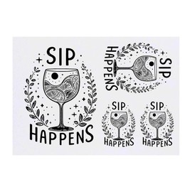 4 x 'Sip Happens' Temporary Tattoos - Water Resistant, Skin-Safe, Non-Toxic Transfers, Mixed Sizes (TO00077810)