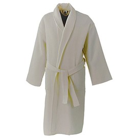 Glamptex Supreme Waffle Bath Robe Ladies Mens White Lightweight Hotel Cotton Dressing Gown (Large, Cream)