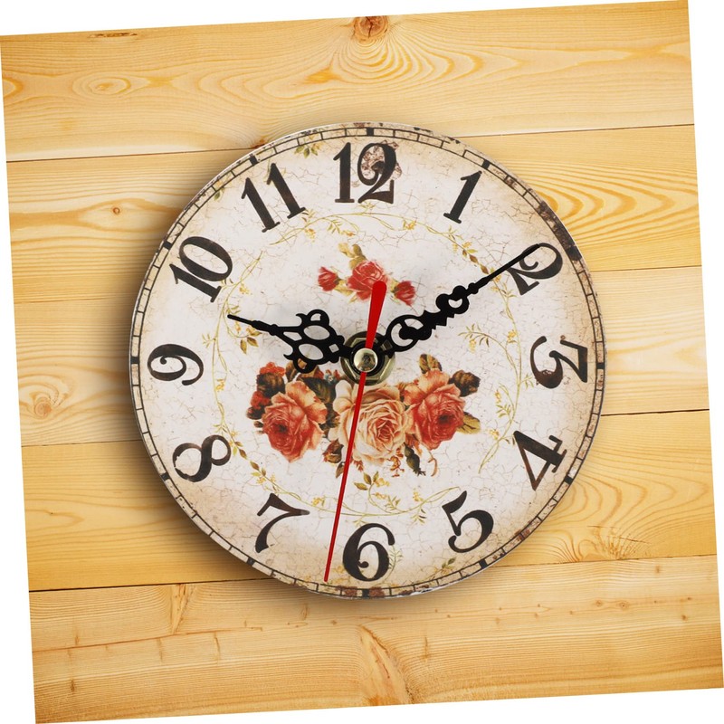 ORFOFE Retro Silent Desktop Clock Wooden Adornment Boho Decor Wall