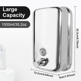 Heavy Duty Soap Dispenser Wall Mount Stainless Steel Soap Dispenser Manual Liquid Pump Rust-Proof Leak Free Pump for Commercial & Home Kitchen Bathroom (34 fl.oz./1000ml)