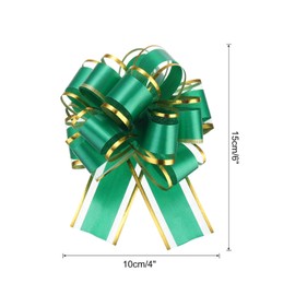 sourcing map 5pcs 4 Inch Large Big Pull Bow with Gold Edge, Organza Car Gift Wrapping Bows Ribbon for Wedding Car Baskets Presents Christmas Bow, Green