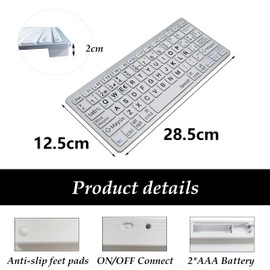 Alovexiong Spanish Computer Keyboard for Elderly, Bluetooth Keyboard Wireless Keyboard with Wrist Rest Pad, High Contrast Black and White Keys, for Visually Impaired, Beginners, Seniors