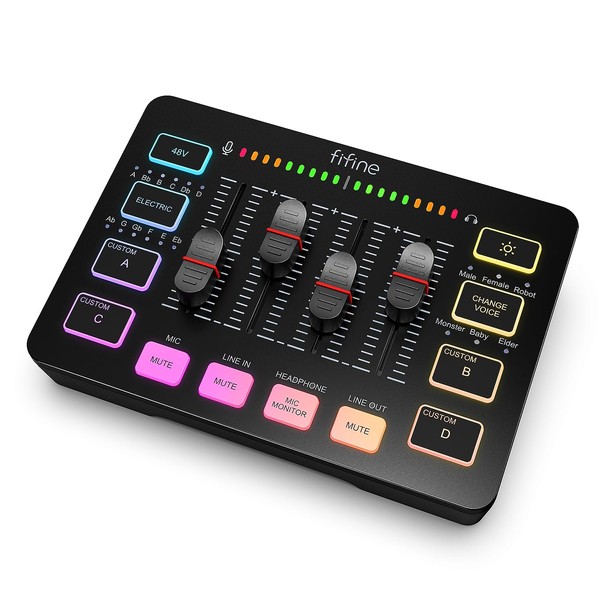 FIFINE Gaming Audio Mixer, Streaming RGB PC Mixer with XLR