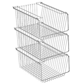 blitzlabs Wire Storage Baskets Stackable Refrigerator Organizer Bins Sturdy Metal Wire Bin Baskets Organization Baskets for Storage with Handles for Kitchen, Closets, Bathroom, Cabinets -Set of 3