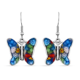 Shop LC Colourful Murano Style Millefiori Glass Hoop Earrings for Women Daisy Flower Jewellery Trendy Valentine's Day Gifts Ct. 30, Pure white stainless steel