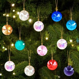 LOMOHOO Christmas Tree Crystal Decorations 12PCS Christmas Baubles 3CM Crystal Glass Baubles Christmas Balls Ornaments Suncatcher Hanging Ornaments for Wedding Party Windows Xmas Tree Decorations