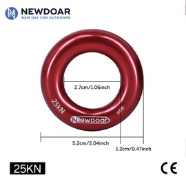 NewDoar Rappel Ring 25kN Gold Large O-Ring Rope Connector for Rock Climbing Arborist Rescue Hammock and Slackline (Pack of 5 red)