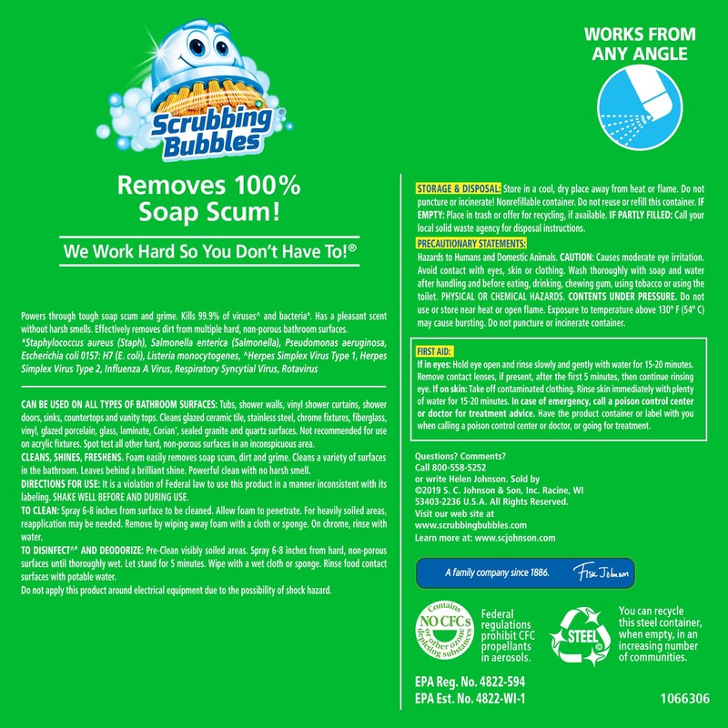 Scrubbing Bubbles Bathroom and Shower Cleaner Disinfectant Aerosol, Foaming Action