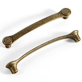 Goo-Ki 5''(128mm) Hole Centers Antique Brass Cabinet Pulls,Casual Luxury Solid Zinc Cabinet Handles for Drawer,Cupboard, Wardrobe,6 Pack