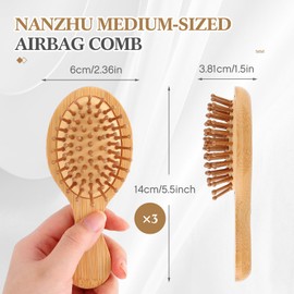 3 Pack Mini Bamboo Hair Brush Wooden Small Travel Hairbrush Pocket Paddle Massage Scalp Detangling Brush for Women Men All Hair Types Portable Bamboo Bristle Styling Set