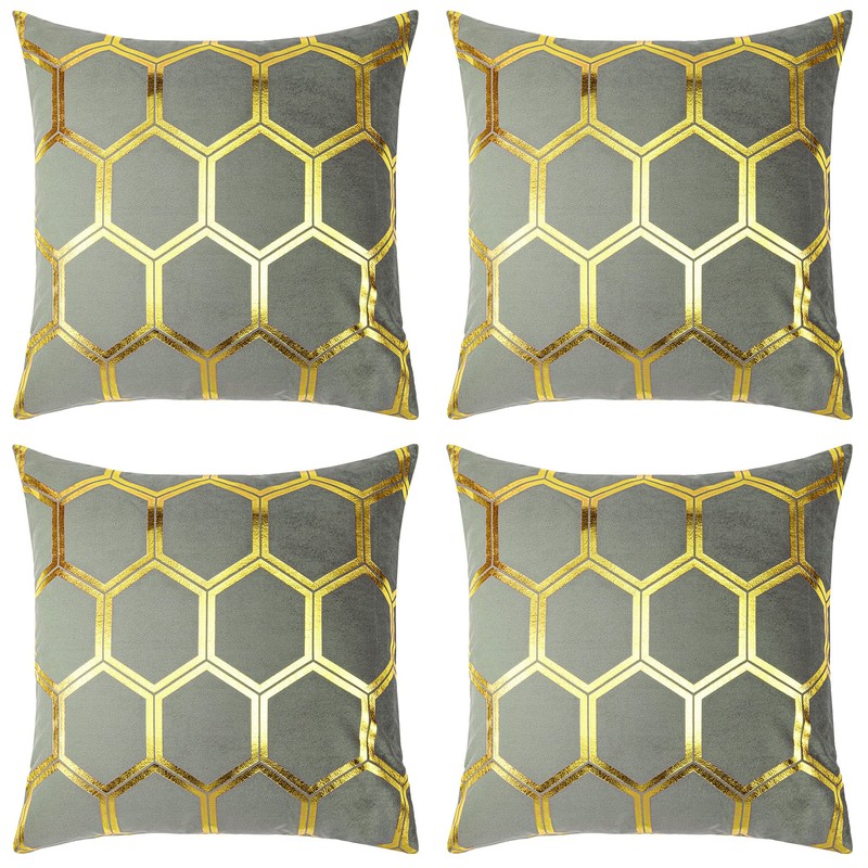 Red Rainbow 4 Pack of Gold Metallic Velvet Cushion Covers
