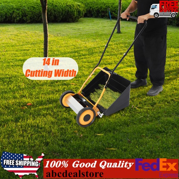 Hand Push Lawn Mower 14“ Cutting Width Adjustable Height W/