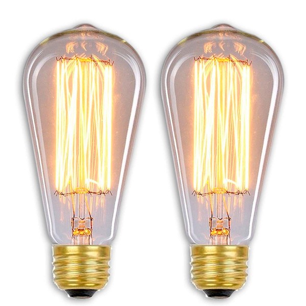 Royal Designs Clear Glass Vintage Decorative Antique Edison Style Incandescent S21 Light Bulbs, E26 Medium Brass Base, 130V, 60 Watts, Set of 2