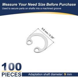 PATIKIL 100 Pcs 9mm ID Internal Retaining Rings E-Clip Snap Ring 304 Stainless Steel