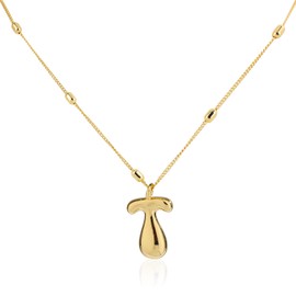 Mikovivi Gold Bubble Letter Necklace, Petite Necklace with Initial Pendant with Pearl Necklace, Trendy Necklace with Alphabet Charm, Jewellery Gifts for Women, Birthday, Anniversary, Festival, Zinc,