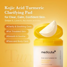medicube Toner Pads Kojic Acid Turmeric Clarifying Toner Pad for Troubled Skin & Use After Spot Care, Soothing with Kojic Acid, Turmeric, Niacinamide,