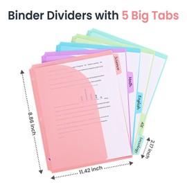 5-Tab Dividers for 3 Ring Binder, 30 Counts Durable Binder Dividers Index with Pocket for 8.5 x 11'', Binder Dividers with 1/5 Cut Tabs for School Office Organization(XY026) (6)