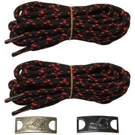 B&Q 2 pairs Heavy duty round boot shoe laces shoelaces for hiking walking construction safety work (48" (120cm), Black Red X Spot)