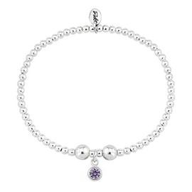 Trink Brand Sterling Silver Beaded Birthstone Bracelet for February Amethyst CZ