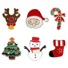 Pack of 6 Christmas Series Pin Brooches Metal, Cartoon Cute Brooch Clothing Bag Jacket Jewellery DIY Accessories Santa, Snowman, Reindeer, Tree, Christmas Boots, Stick for Women Children, /, /