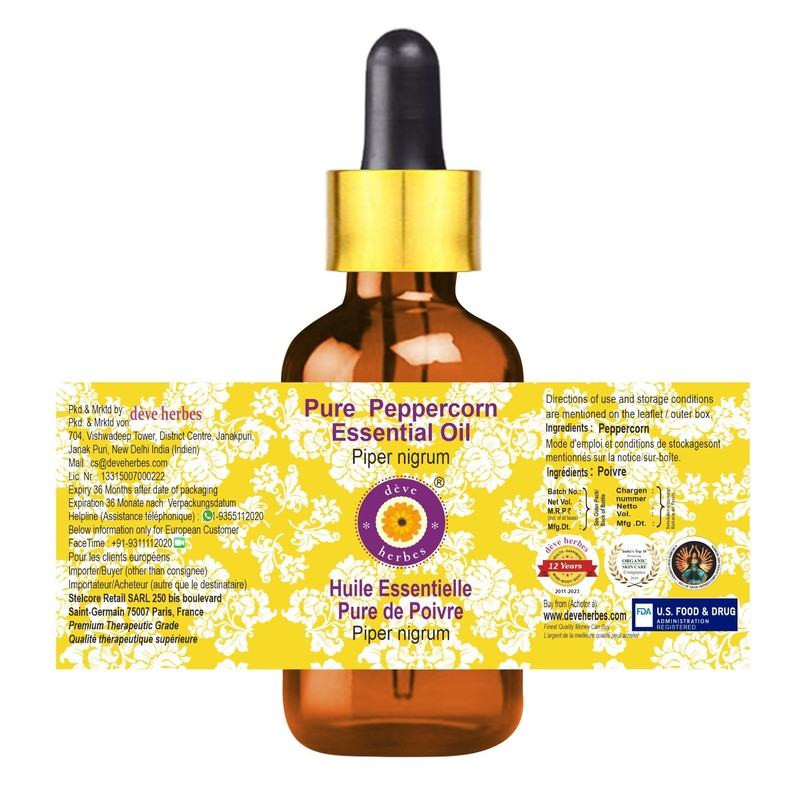 Deve Herbes Pure Peppercorn Essential Oil (Piper nigrum) Natural Therapeutic
