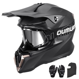 OUMURS Adult ATV Dirt Bike Helmet with Gloves & Mask Adjustable Sun Visor Motorcycle Adult Helmet Off-Road Motocross Downhill MX for Unisex-Adult - 806 Matte Black, M