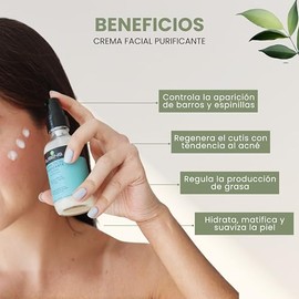 Rusens - Crema Facial Purificante, Matificante (Antiacné) 99% Natural, Ideal para Piel Grasa a Mixta con Tendencia a Acné, - Consistencia Ligera y de Rápida Absorción- Regula Producción de Grasa, Controla Barritos y Espinillas, Hidrata la piel.