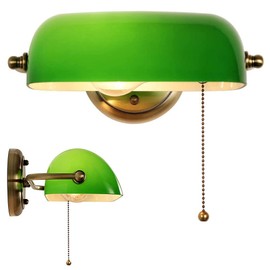 somesino Traditional Banker Wall Lamp Green Banker Light Retro Reading Lamp with Pull-Wire Switch Adjustable Lampshade, Hotel Room Antique -Metal-Bedside (Green Antique)