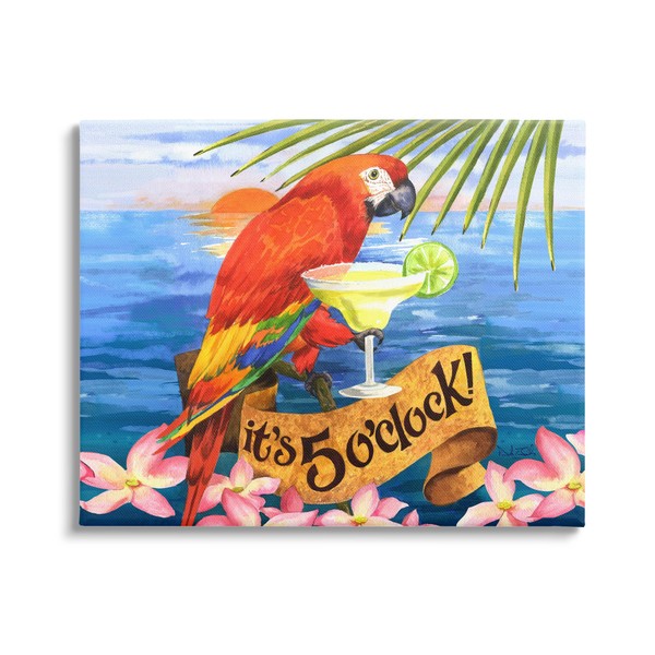 Stupell Industries Tropical Parrot with Cocktail Canvas Wall Art Design
