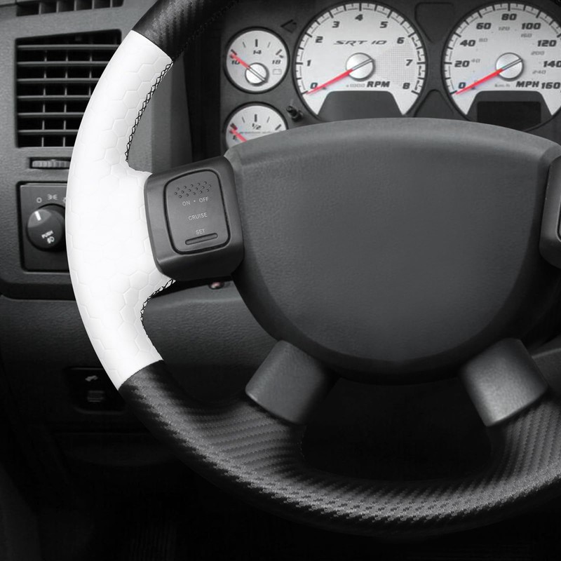 MEWANT Hand Stitched White Leather Steering Wheel Wrap Cover for