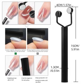 HYWWPFLAY 3 IN 1 Cat Eye Nail Magnet U-Shaped Double Head Magnetic Gel Nail Polish Magnet Pen Magnets For Cat Eye Gel Polish Cat Eye Magnet For Nails Multifunctional Nail Design Tools (Black)