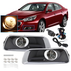 Silscvtt 2Pcs Fog Lights Assembly Replacement for 2013-2015 Chevy Malibu with Bulbs + Bezels + Harness Switch Kit Driver & Passenger Side