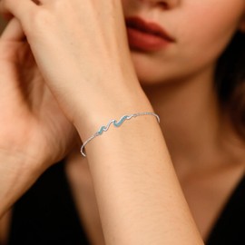 URONE Wave Bracelet 925 Sterling Silver Turquoise Wave Bracelet Ocean Beach Jewelry Gifts for Women