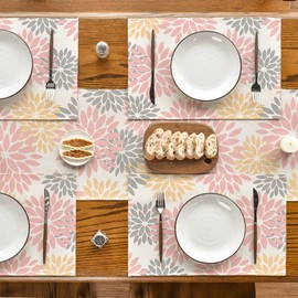 Artoid Mode Flowers Pink Dahlia Spring Place Mats Set of 6 30 x 45 cm Summer Holiday Placemats Washable Place Mats Kitchen Party Decoration