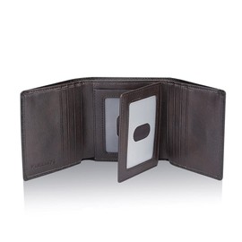 VANNANBA Mens Genuine Leather RFID Trifold Wallet ,Top Grain LeatherCredit Card Pockets wallet for men With ID Window, dark brown, Rfid Wallet
